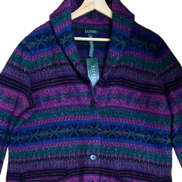 Ralph Lauren Aztec Fair Isle Shawl Collar Mid Length Cardigan Sweater - Picture 2 of 10